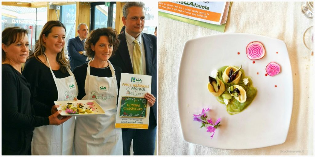 Vincitrici della finale Festival Agrichef Ciao 2019 il Veneto con i Tortelli di gallina di Longiano al ragù con trilogia di asparagi - Agruturismo Cà DOro. Nella foto le vincitrici e il piatto 