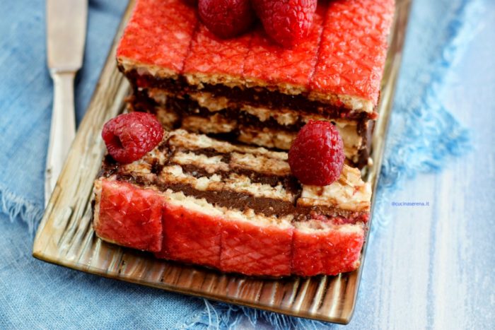 wafer cake with chocolate and raspberries