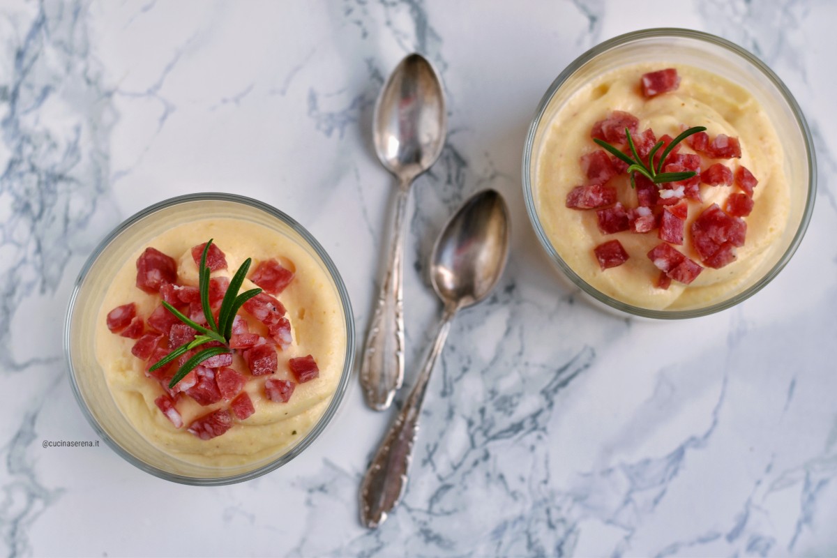 Crema di polenta al latte e ricotta con salame Clai