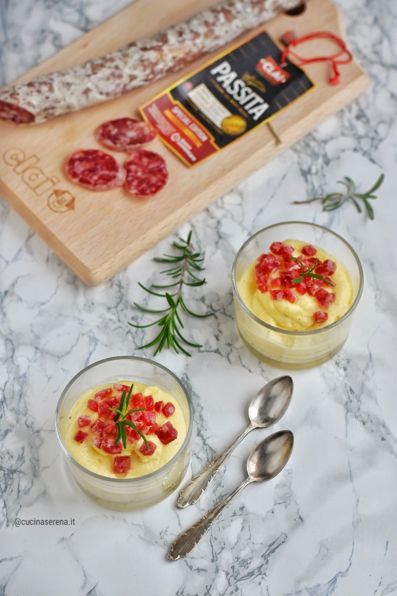 Crema di polenta al latte con salsiccia passita Clai un modo diverso di mangiare la polenta