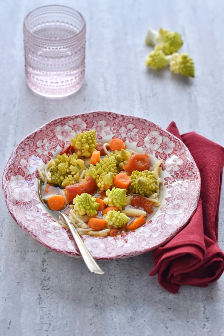 Minestra con broccoli e arzilla e spaghetti spezzati