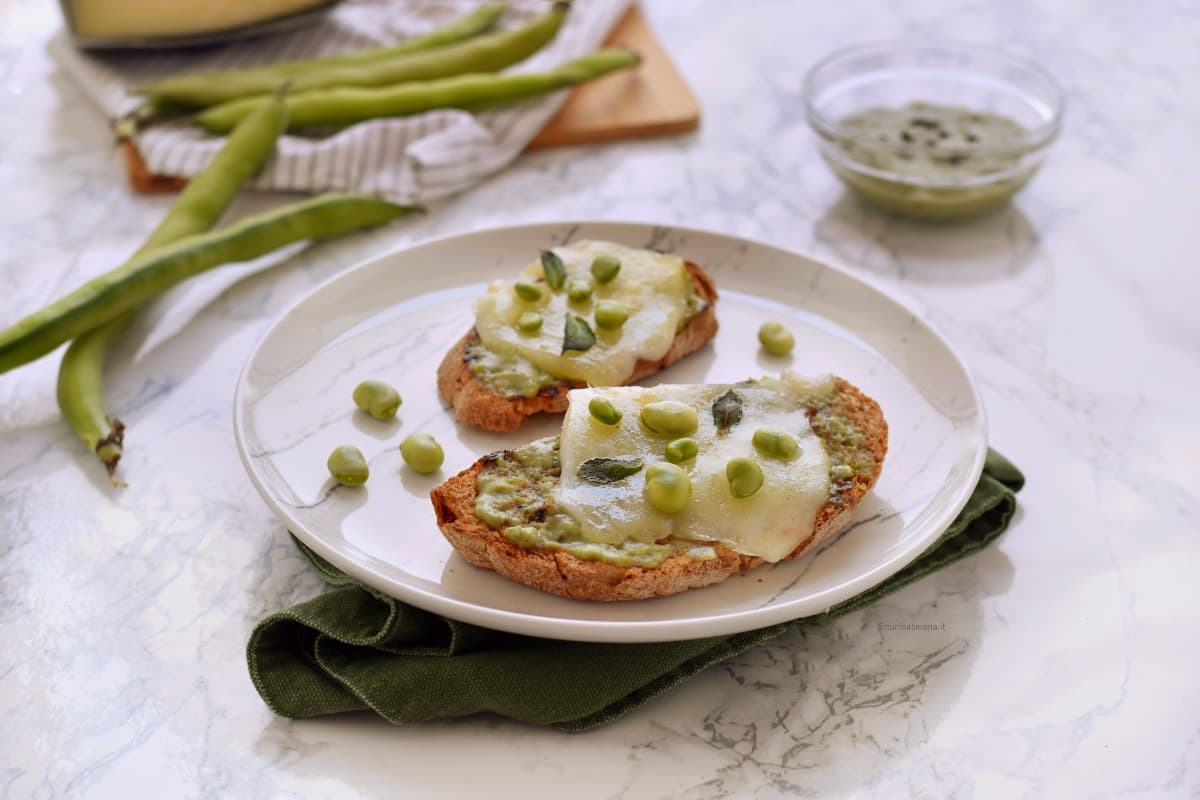 Bruschetta crema di fave fresche e pecorino grigliato